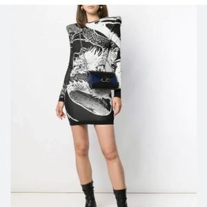 Balmain dragon detail knit stretch long sleeve mini dress